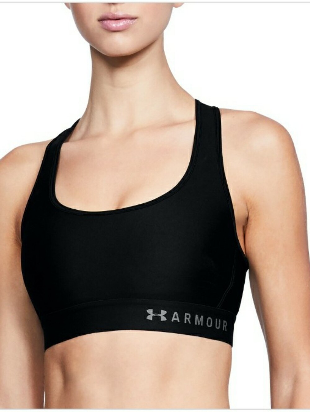 Under Armour Womens Black Mid Crossback Medium-Impact Padded Sports Bra 